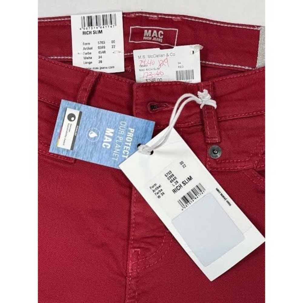 MAC Rich Jeans Womens 28x31 Red Straight Fit Slim Leg Stretch Casual NWT - Picture 2 of 11
